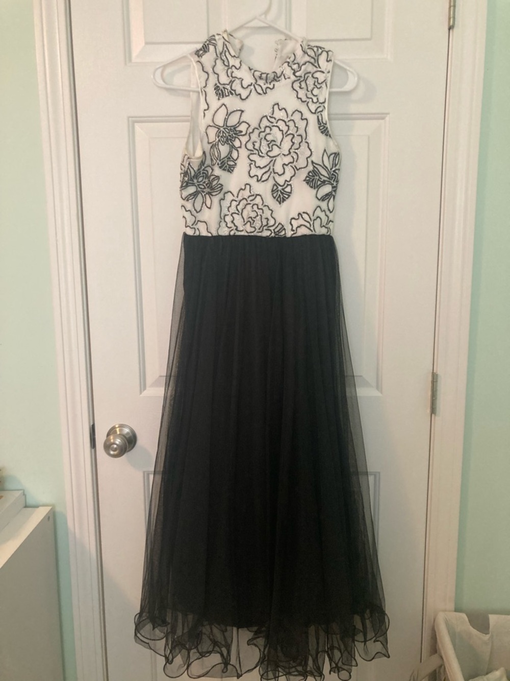 Speechless Black and White Floral Tulle Gown